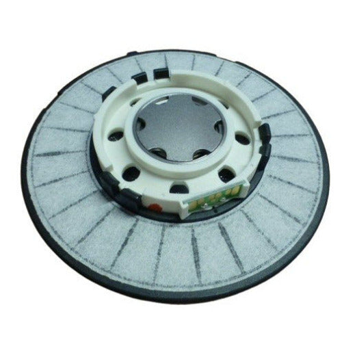 Beyerdynamic DT990 250 ohm loudspeaker driver SKU 952283 — Rear view circular Beyerdynamic headphone driver with solder connection plate